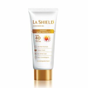 La Shield Expert Acne Protect Sunscreen Gel SPF 40 with oil-free formula, matte finish, and non-comedogenic properties for acne-prone skin.